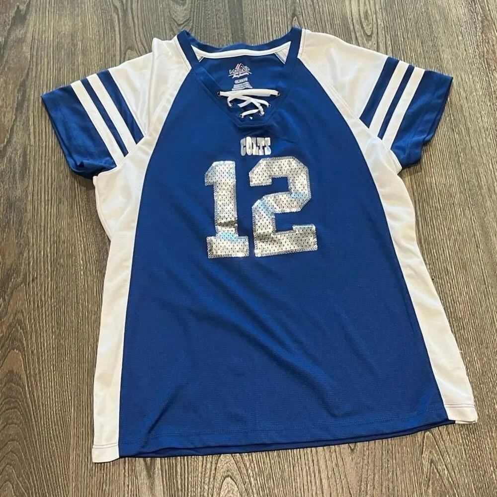 Majestic Womens Colts Jersey Andrew Luck #12 NFL Football Shirt Blue White Sz XL